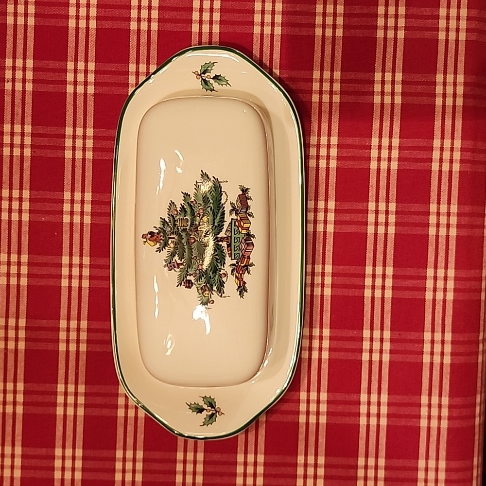 Spode Christmas Tree Stick Butter Dish and Cover NIB 1995